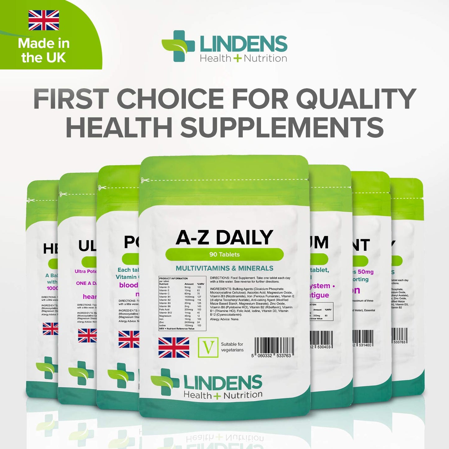 Lindens Multivitamin A-Z Daily Tablets - 90 Pack - Perfect Vitamin & Mineral Balance of Vitamin A, C, D, E, B1, B2, B3, B6, B12, Folic Acid, Magnesium, Iron, Zinc & Iodine - UK Manufacturer, Letterbox Friendly