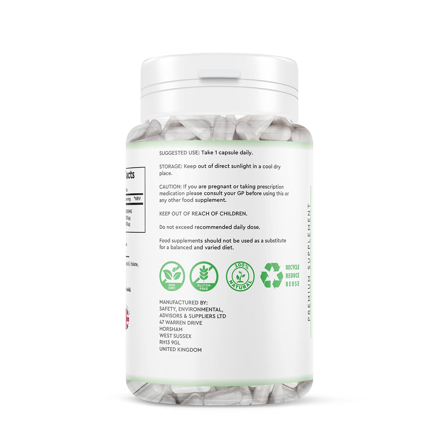 Inositol with Chromium & Folate 1000mg Vegan Capsules -120 Days Supply 4 Months - Vitamin b8 Vegan High Strength - UK Manufactured