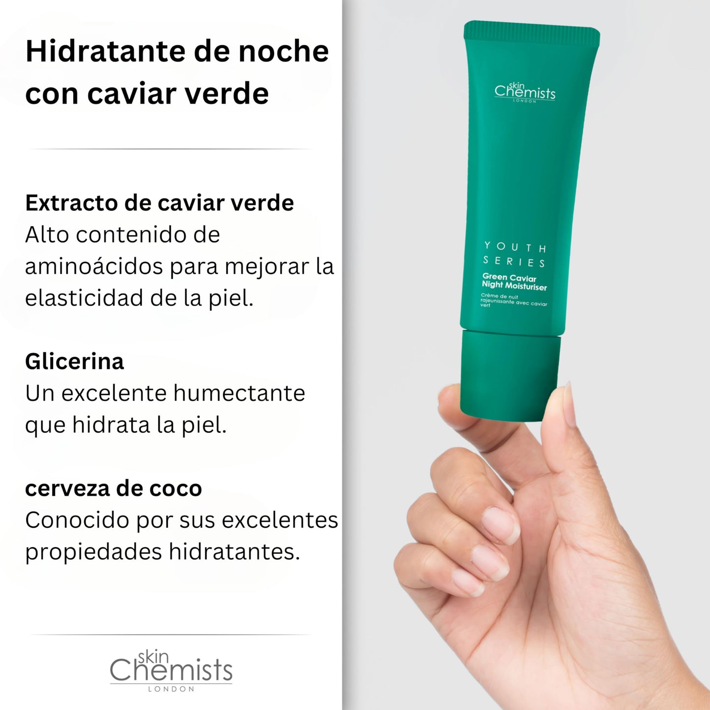 skinChemists Green Caviar Night Moisturiser Cream 50ml | Intense Hydration & Skin Repair for a Radiant Morning Glow - Night Cream for Improved Elasticity