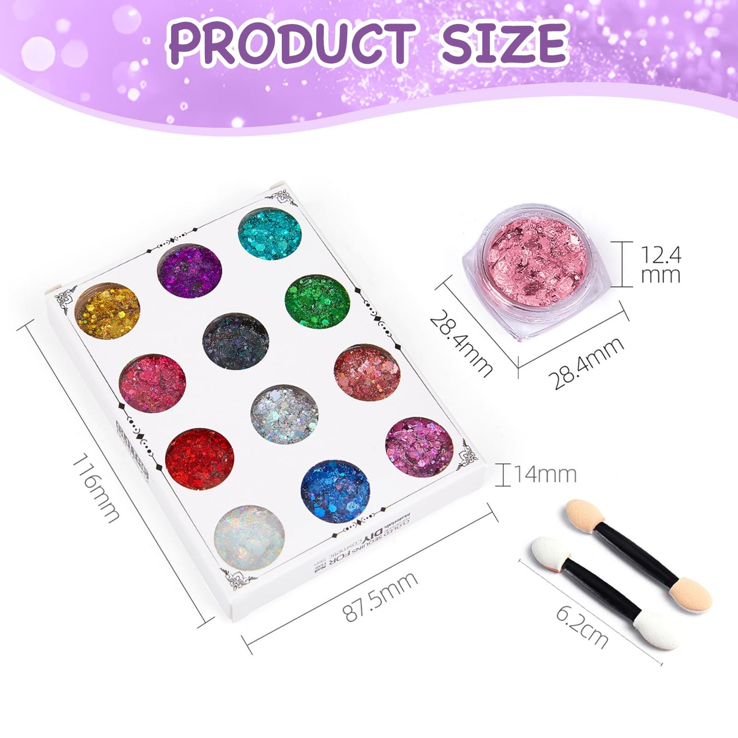 Benaewa 12 Pcs Face Glitter Festival, Colourful Chunky Hair Glitter, Body Paint Glitter Gel for Eye Nail DIY