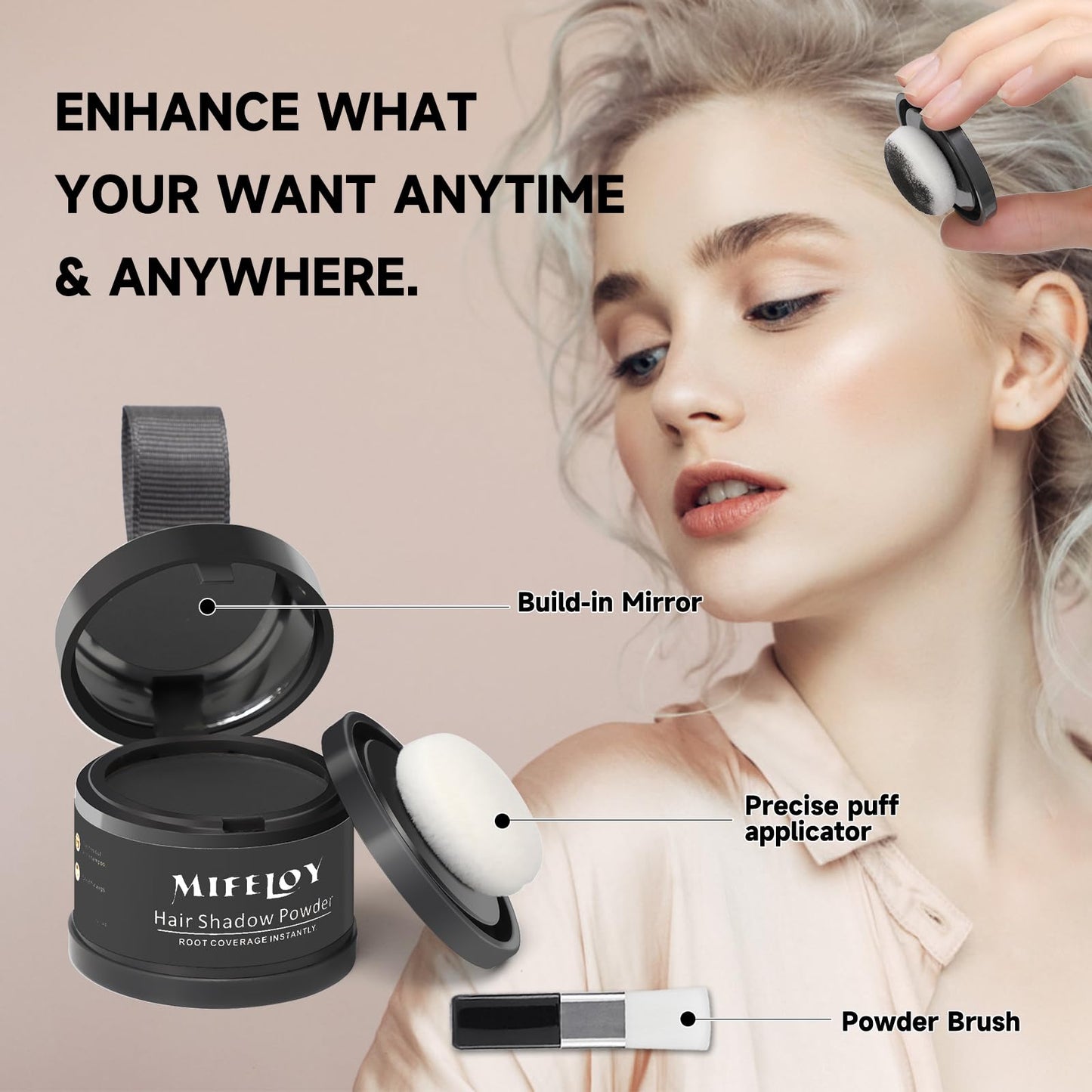 Mifeloy MIFELOY 2 Set Root Cover Up Powder, Gray, Touch Up Hair Color for Grey, Instantly Coverage Dye for Thinning Grays Hairline, Roots Concealer for Beard Line Eyebrow, Shadow Conceals Hair Loss