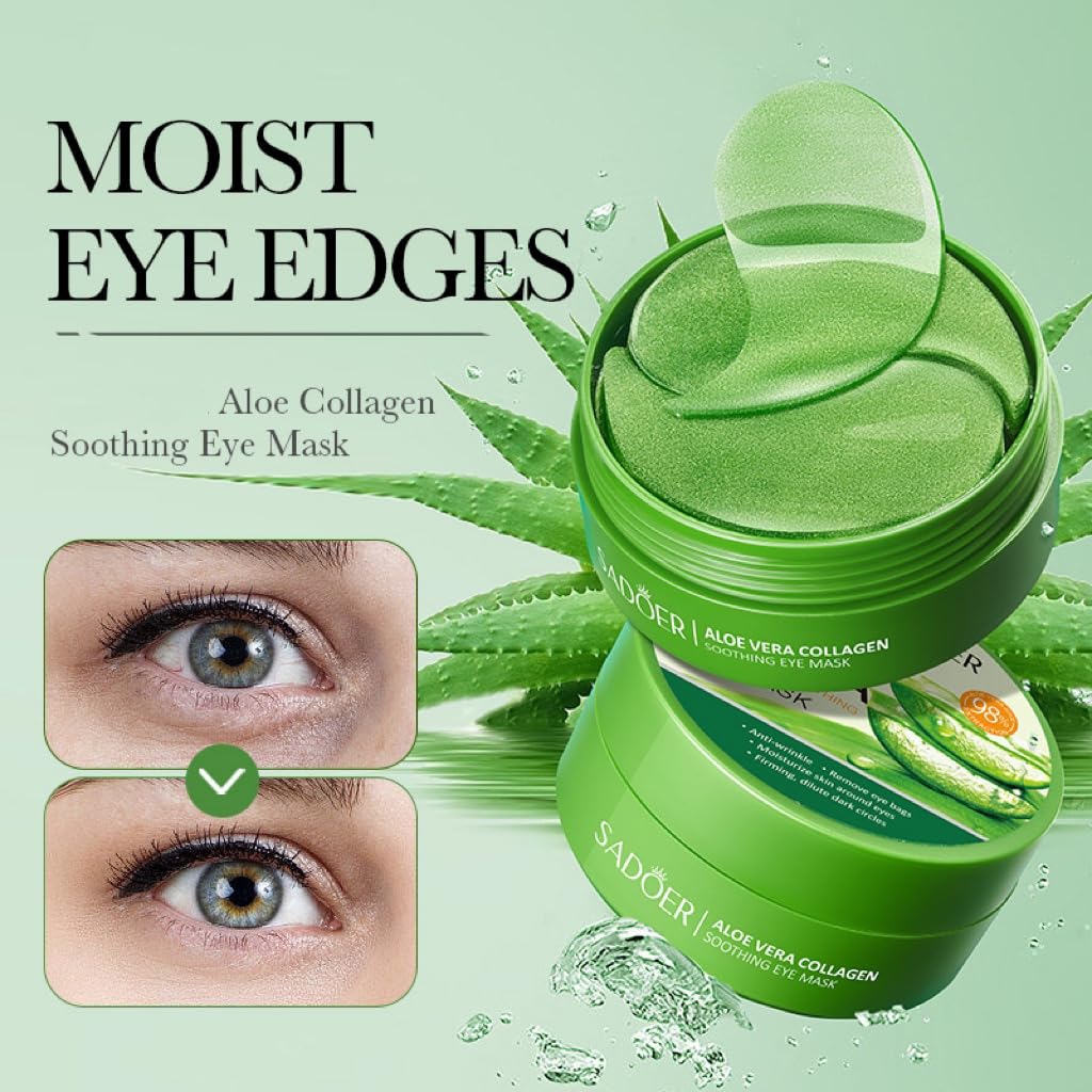 FANFALUV Aloe Vera Under Eye Gel Patches,Under Eye Patches,Under Eye Mask For Puffy Eyes,Eye Bags Remover,Moisturizing,Anti Aging,Anti Wrinkle,Dark Circles-Collagen Eye Patches 60pcs (ALOE VERA)