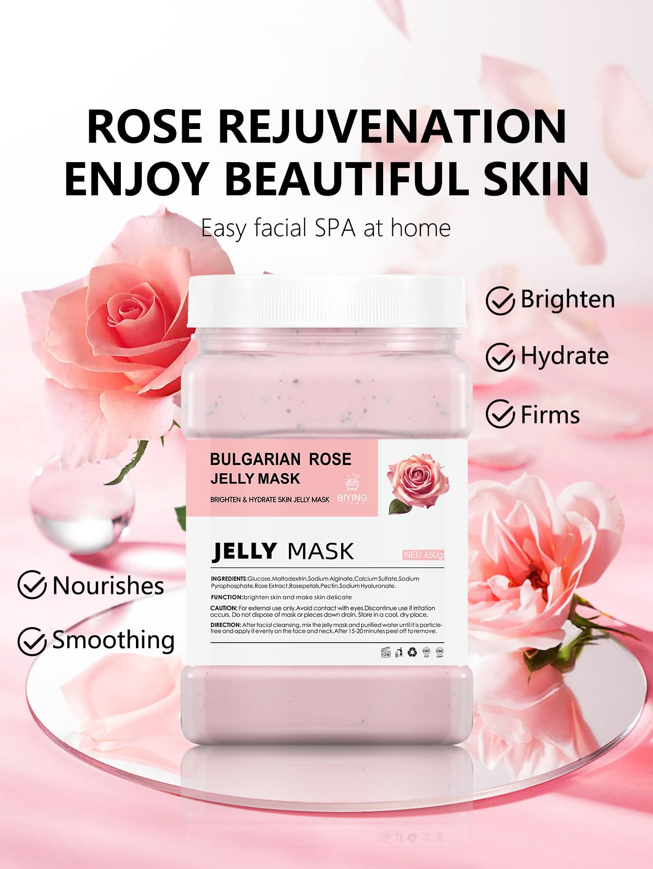 ChicNana Jelly Face Mask Peel Off Powder 650g Jelly Face Mask Set Moisturizing and Hydrating Repair and Smooth Skin Care for Home Salon Spa Kit (BULGARIAN ROSE)