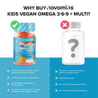 Kids Omega 3 6 9 Gummies – Kids Multivitamin E & D - Vegan - 1 Month Supply – Chewable Childrens Omega 3 6 9 Supplement – Plant Based Alternative to Fish Oil – Kids Vitamins by Novomins