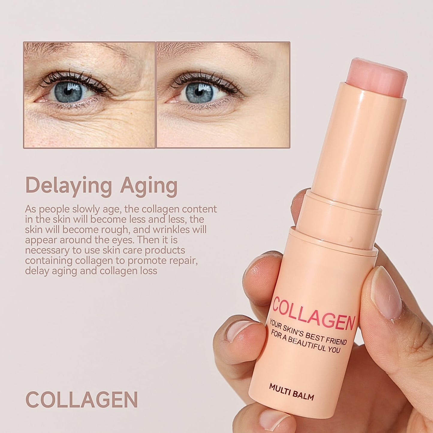 Collagen Multi Balm Stick, Collagen Stick, Anti Wrinkles Face Moisturiser Balm Stick, Hydrating Eye Balm Stick Lip Balm, Collagen Boosting Moisture Balm Stick for Face Eye Lip Neck, 7g