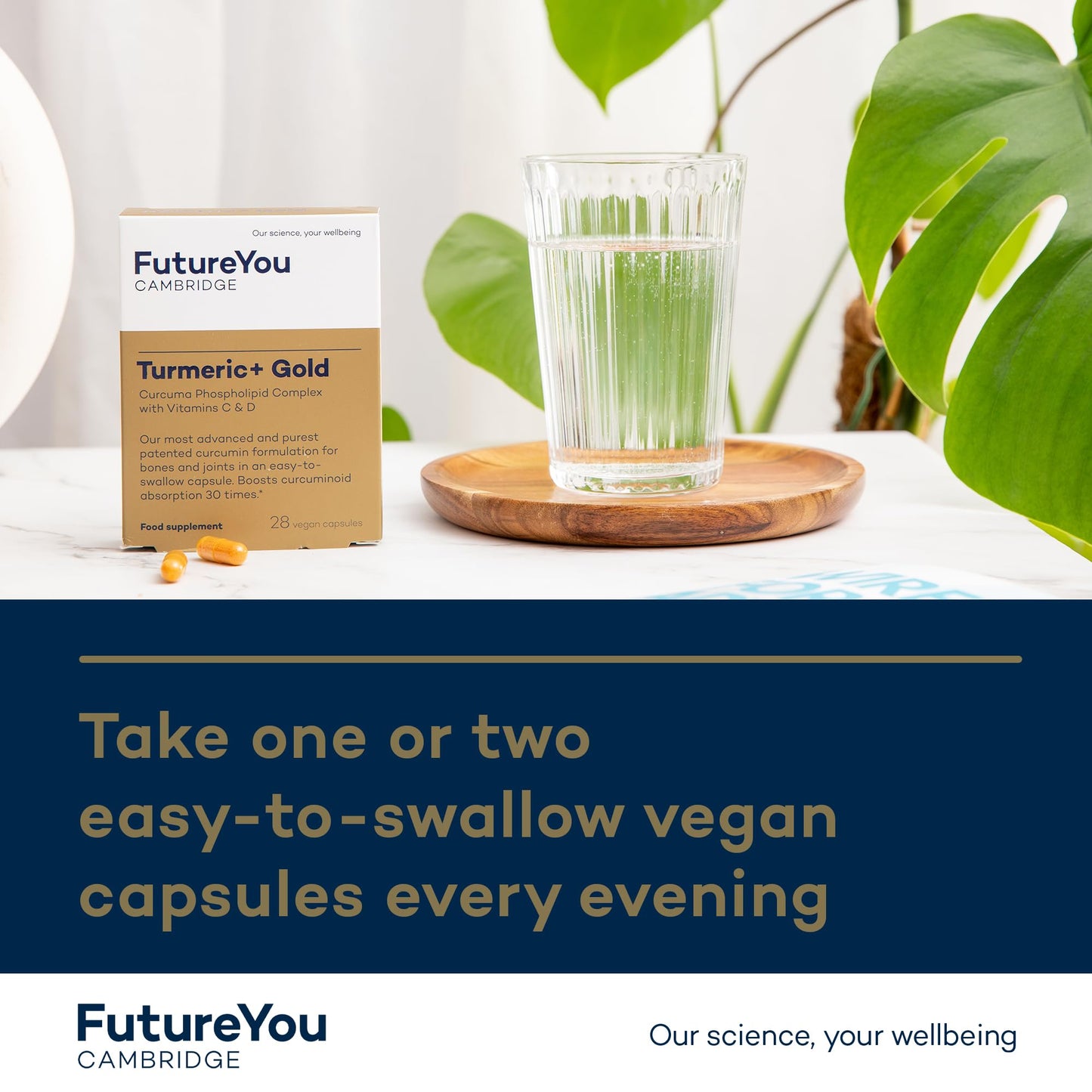 Turmeric+ Gold Supplement – 28 Turmeric Capsules High Strength – Curcumin Capsule Patented Meriva Formulation with Vitamins C & D – Turmeric Tablets for Bones, Joints & Muscles by FutureYou Cambridge.