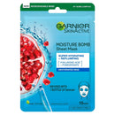 Garnier Moisture Bomb Pomegranate and Hyaluronic Acid Sheet Mask, Super Hydrating & Replumping Face Mask, For Dehydrated Skin, Biodegradable and Vegan Tissue, 28g