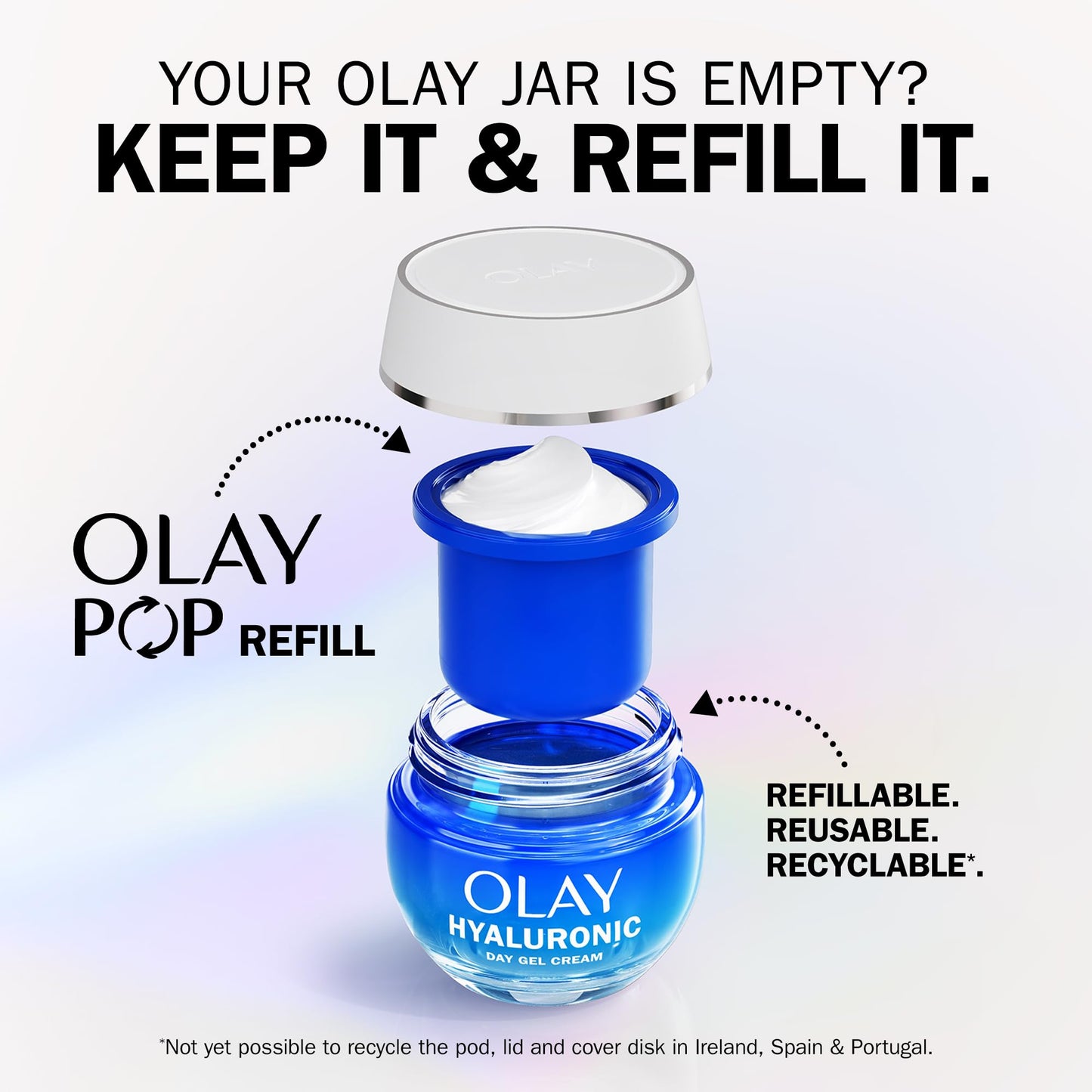 Olay Hyaluronic Acid Face Moisturiser Day Gel Cream REFILL, Skincare with Niacinamide 99% Purity and Vitamin B5. Hydrating Skin Care: Plumps, Smooths, Hydrates, 50ml
