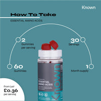Essential Amino Acid (EAA) Gummies by Known Nutrition | Essential Support for Muscle Growth, Recovery, and Energy | Delicious Pink Lemonade Flavour | 60 Two-Per-Serve Gummies (Two Month’s Supply)