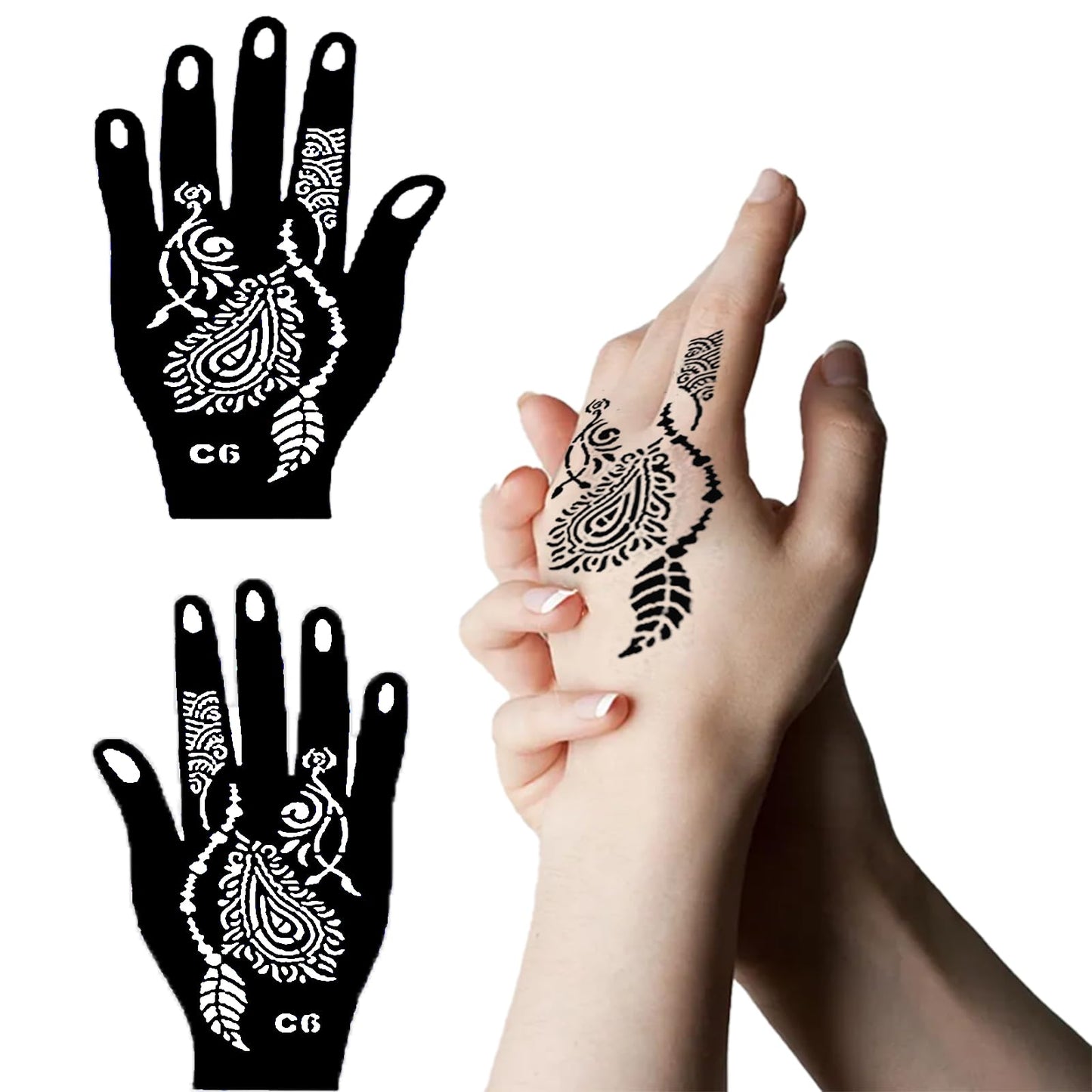 SHEBEEDO Tattoo Stencils kit,14 Sheets of Temporary Tattoos for Women,Indian and Arabian Temporary Tattoos for Finger Hands Body Painting,Realistic Semi - Permanent Fake Tattoos