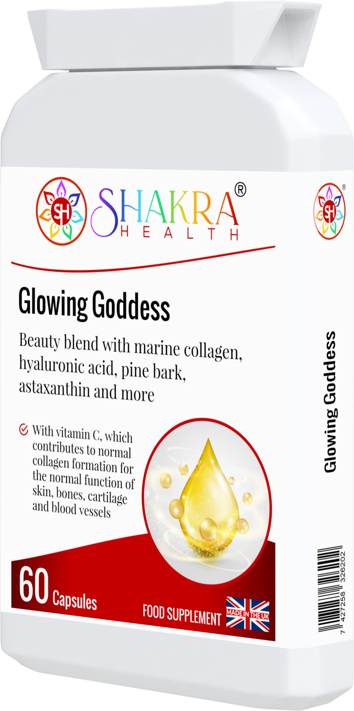 Glowing Goddess 60 Ultimate Marine Collagen Complex Capsules for Bones, Cartilage, Hair, Skin Pigmentation, Ageing, Beauty & UV Protection