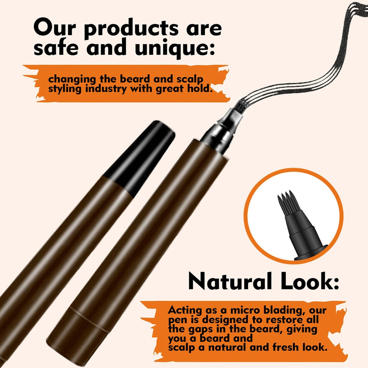DMQ Beard Pencil Filler,Brown Tattoo Eyebrow Pen with Fork Tip,Waterproof, Long Lasting, Natural Looking,Hair and Beard Filler for Define & Sharpen Hair, Beard & Eyebrow