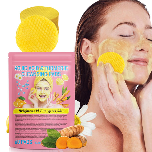 TailaiMei Kojic Acid and Turmeric Pads, 60pcs Turmeric Kojic Acid Cleansing Pads, Facial Sponges for Cleansing, Balance Skin Oil And Water,Gentle & Non-Irritating