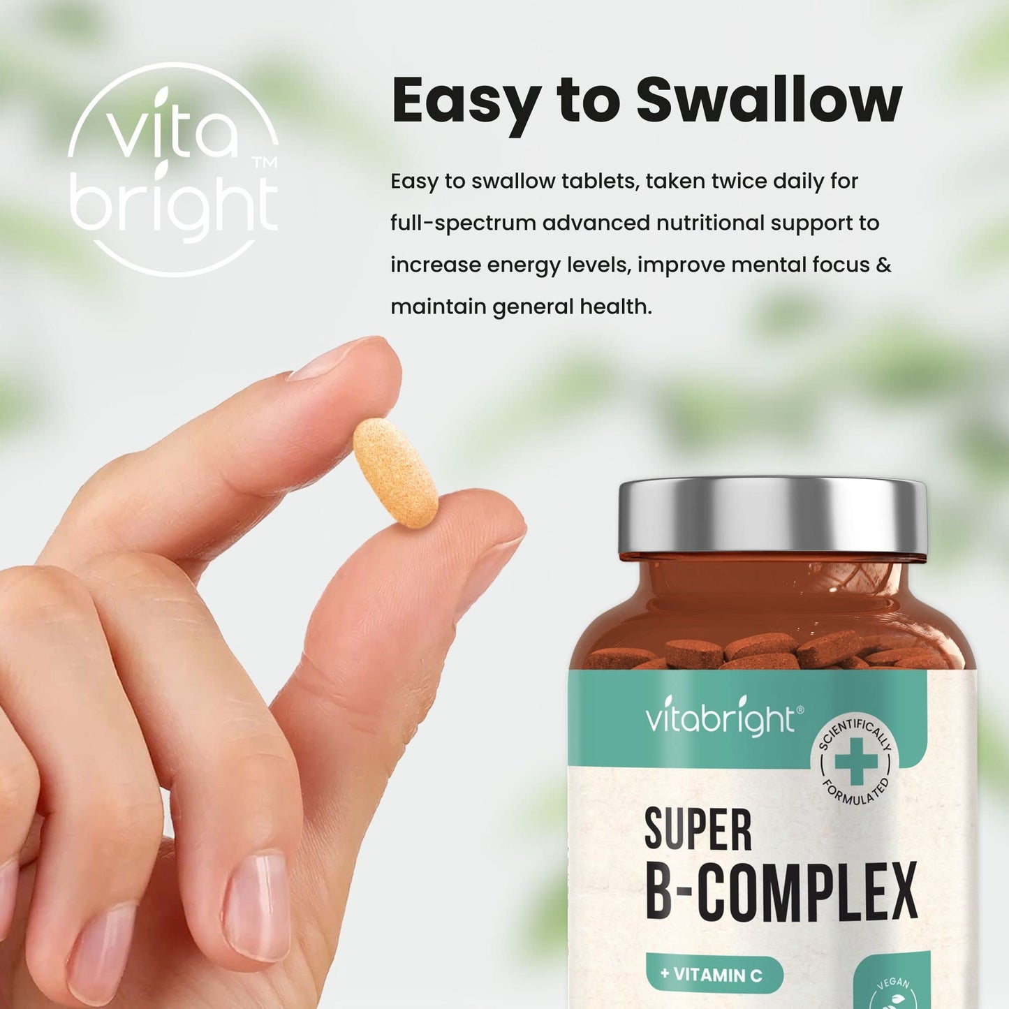 Vitamin B Complex Supplement - 11 B Vitamins (B1, B2, B3, B4, B5, B6, B7, B8, B9, B10, B12) - Plus VIT C - 120 Tablets - High Strength Advanced Formula for Easy Absorption - Made in UK by VitaBright