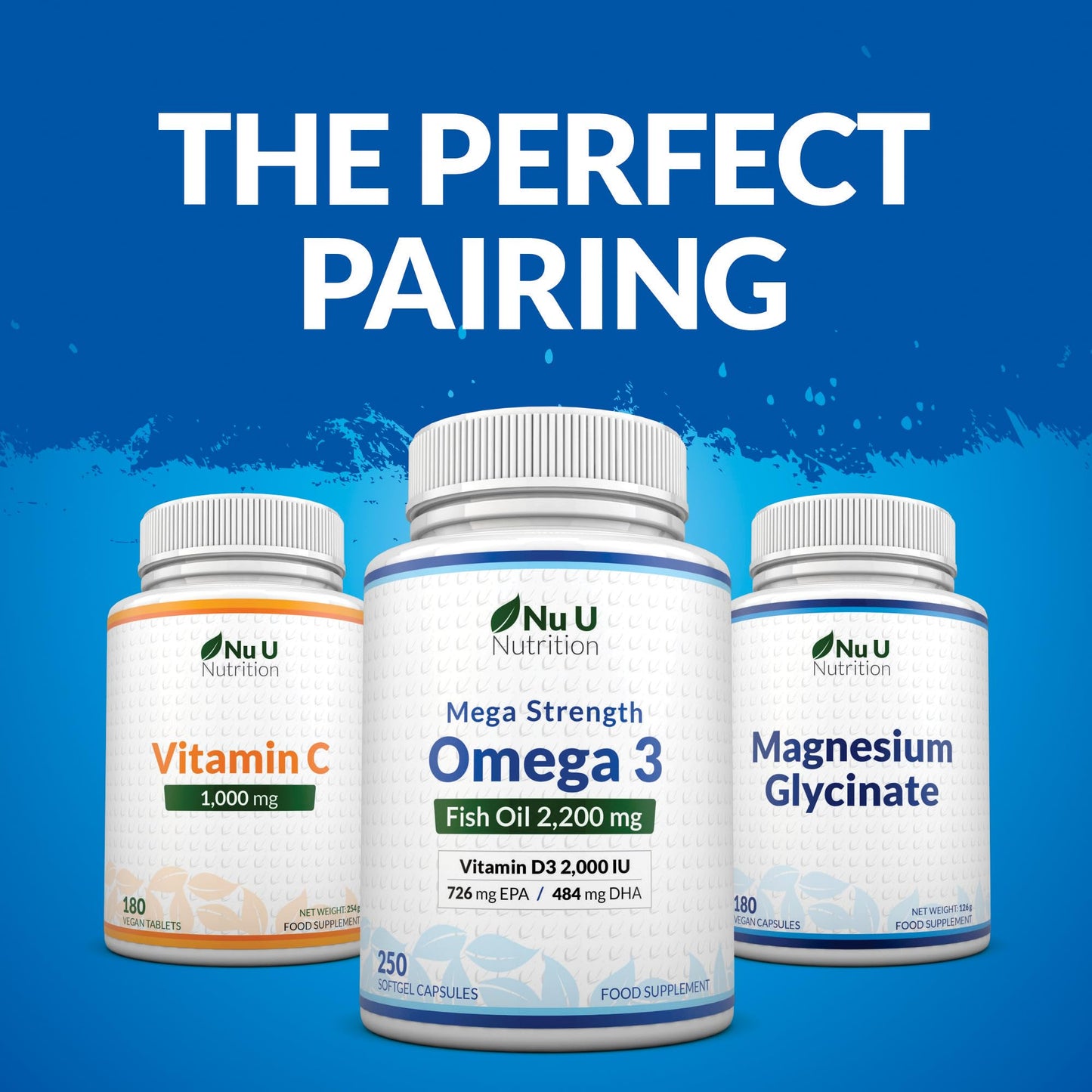 Nu U Nutrition - Omega 3 2200mg & Vitamin D3 2000IU - 250 Softgel Capsules - 726mg EPA & 484mg DHA per Serving - Alternative to Cod Liver Oil Capsules - High Strength, Wild Caught - Made in the UK