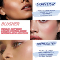 OKAQEE 3 In 1 Highlighter & Contour & Blusher Palette - Long-Lasting Powder Baked Makeup Set - Versatile Highlighter Makeup Palette for Shaping & Glowing Effect - Smooth Blush Glow Matte Natrual Makeup