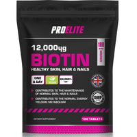 Biotin Hair Growth Supplement 12,000mcg - 180 Vegan High Strength Biotin Tablets - Hair and Nails Vitamins for Women & Men - Supports Hair, Skin & Nail Growth Vitamin B7 Tablets - PROELITE