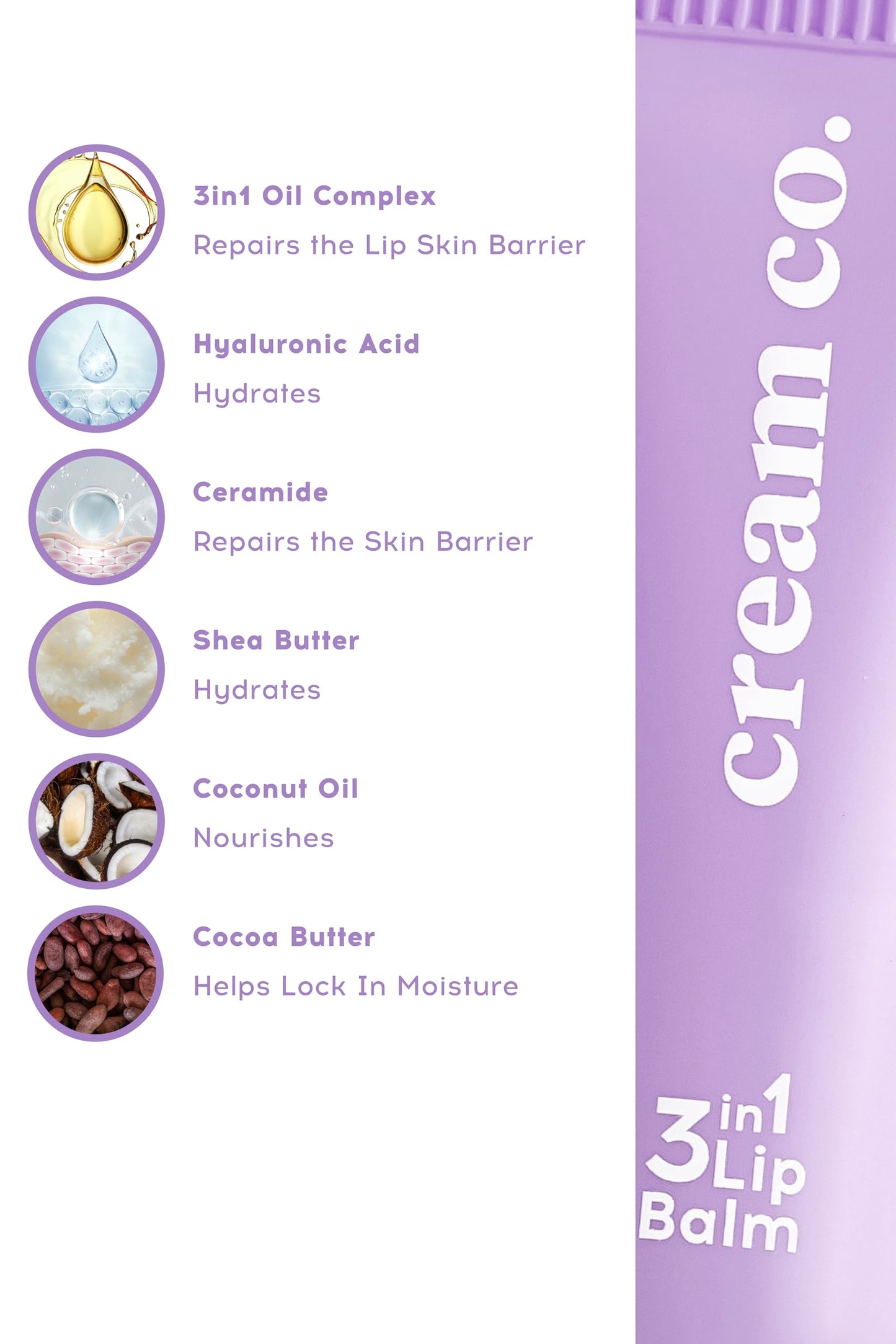 cream co. 3in1 Lip Balm Nourishing, Hyaluronic Acid, Hydrating and Barrier-Repairing, Lip Care for All Lip Type, Lip Balm Tinted, Protects and Renews, Vegan, Sugar Cookie 10ml