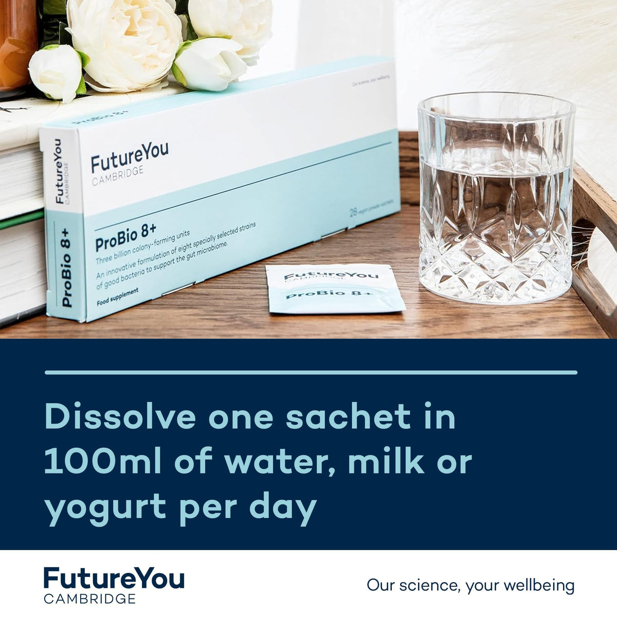 FutureYou ProBio 8+ (28 Powder Sachets) Probiotics for Gut Health, Probiotics for Women and Men, Gut Health Supplements with Lactobacillus Acidophilus W22 - Genuine FutureYou Cambridge Supplements