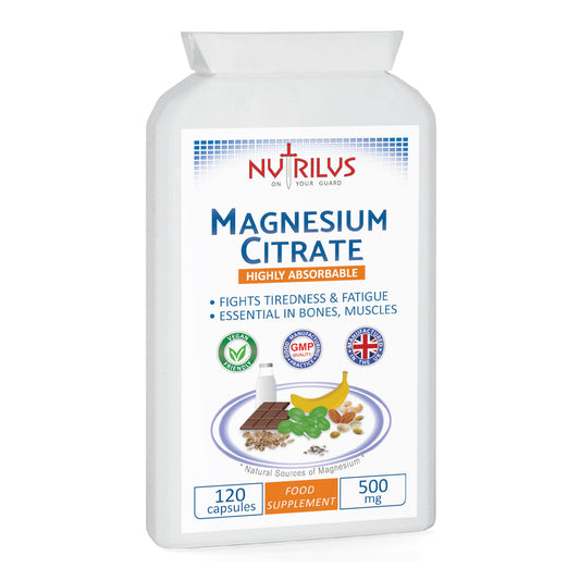 Magnesium Citrate Capsules 120 x 500mg - 150mg of Bioavailable Elemental Magnesium per Capsule - not Tablets - for Bones - Muscles - Tiredness - Cramps - Sleep