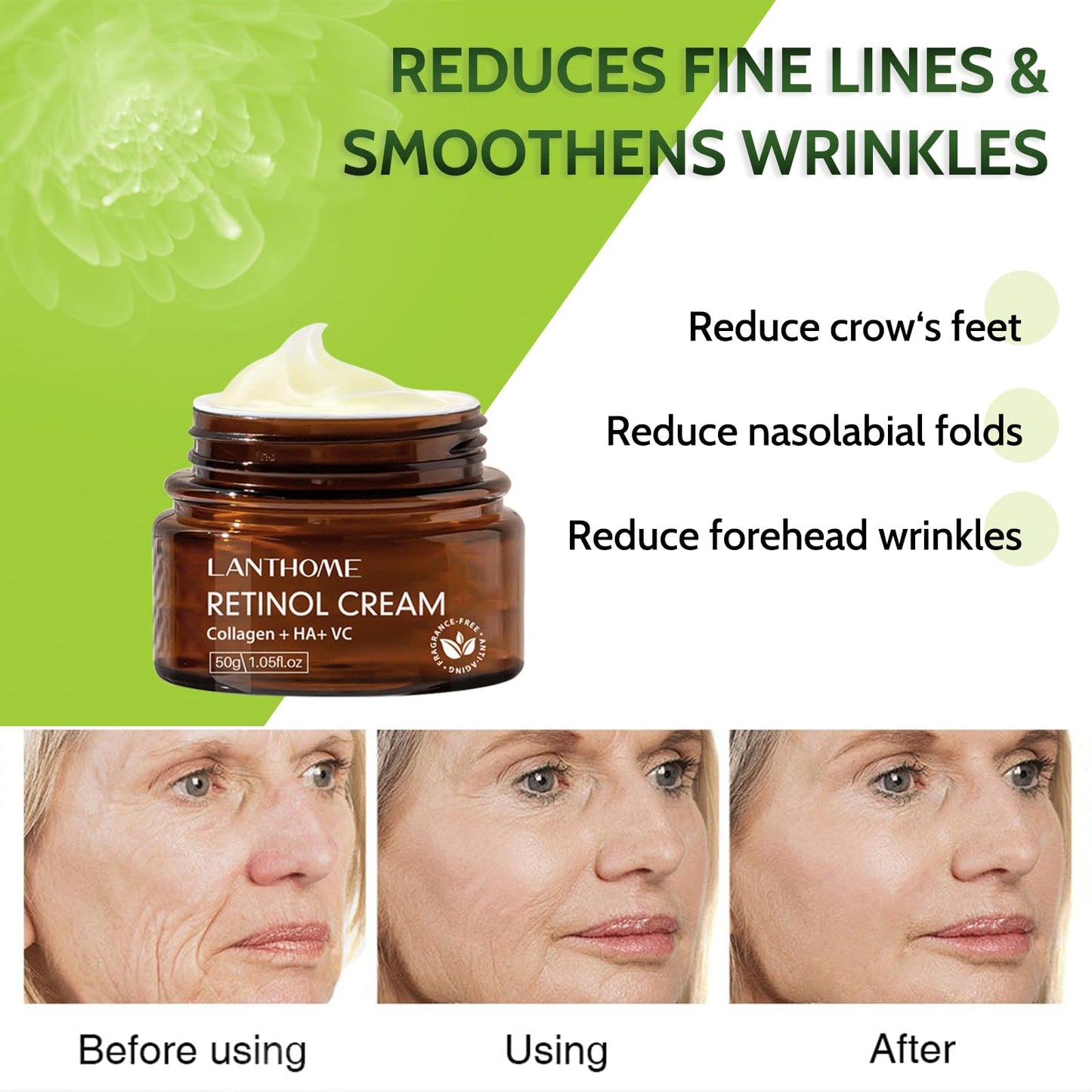 Trendyfave Retinol Face Cream, Night Cream for Women Anti Aging, Cream with Hyaluronic Acid Vitamin C Cream Face Moisturizer, Wrinkle Repair Collagen Face Cream, Softer, Smoother, 50g