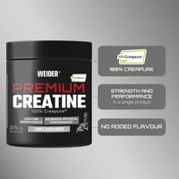 Weider Premium Creatine (375g) UnFlavoured. 100% Pure Creatine Monohydrate Creapure, No Sugar, no additives, Vegan, Increases Physical Performance (110 Servings)
