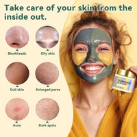 Face Masks Skincare, Clay Mask Kit, 3-Set Turmeric Vitamin C Clay Mask, Dead Sea Mud Mask, Green Tea Deep Cleanse Mask for Detoxing, Reducing Acne, Oil Control, Dark Spots, Pores and Blackheads