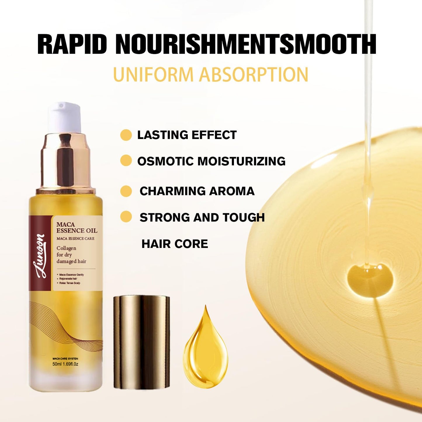 Fashion Base Hair Oil Moroccan Argan Oil for Hair & Skin - Collagens Hair Care Oil, Maca Hair Oil - Maca Essence Care Collagens For Dry Damaged Hair - Soften Smooth Hair Essence - 50ml