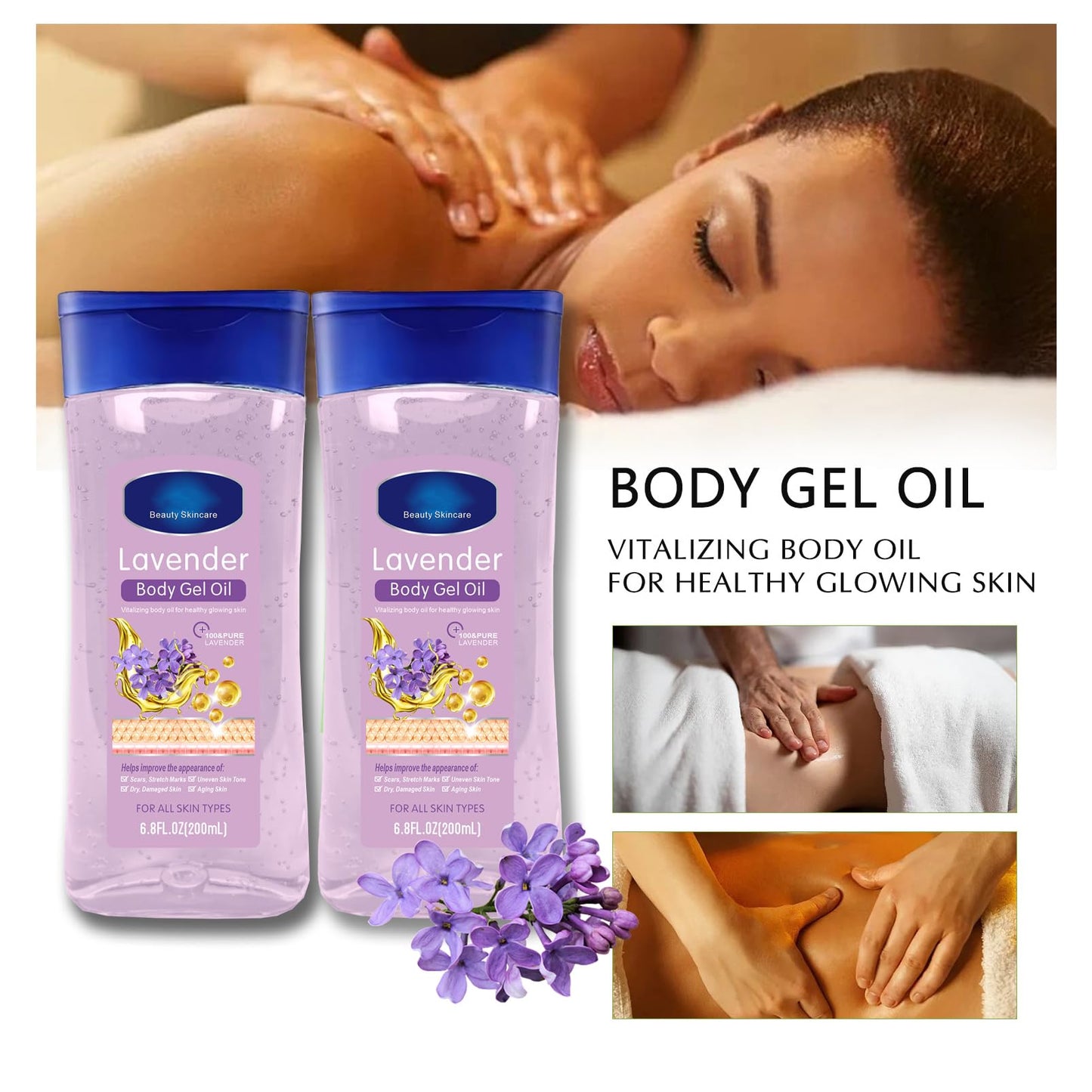 Lavender Body Oil Gel- Body Moisturising for Women Relaxing Skin Care - Vitamin E Oil For Skin - Body Moisturiser for Anti-Wrinkles & Reduce Fine Lines - Body Oil For Women - Hydrating Body Skin Care