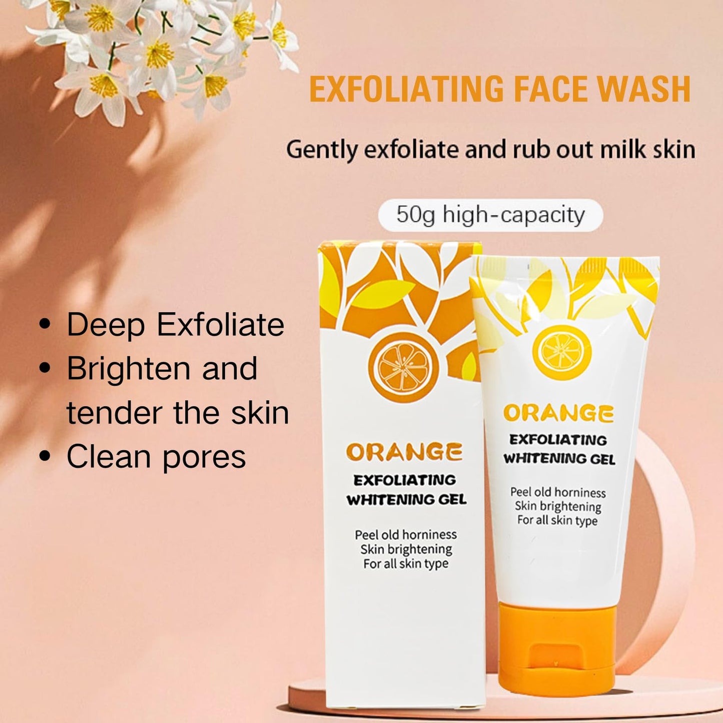 Trendyfave Orange Face Exfoliator, Vitamin C Face Scrub, Mild Exfoliating Face Wash, Orange Exfoliating Gel For Brightening Skin, Exfoliating Scrub Remove Dead Skin For Smooth & Radiant - Face & Body &Knee