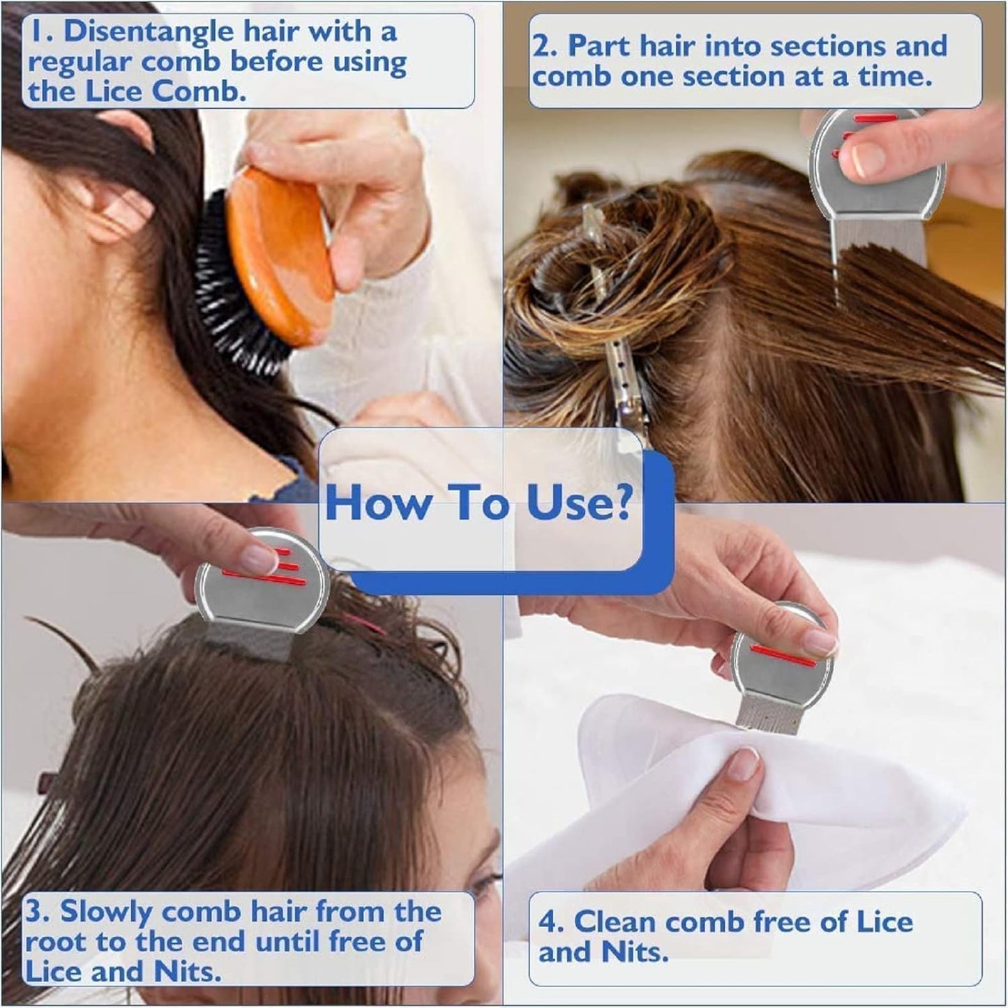 Generic 2 Pack Lice Nit Combs, High Grade Stainless Steel Lice Combs, Reusable Head Lice Treatment Combs with Double Sided Teeth, Lice Eraser Extra Strong Tooth Head Louse Nit Remover Comb for Adults/Pets