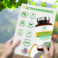Natures Zest ThyroMax - Thyroid Support Supplement - 120 Vegan Capsules - 17 Active Ingredients Including Iodine, L-Tyrosine, Ashwagandha, B12 and Zinc - UK Made, 2 Month's Supply