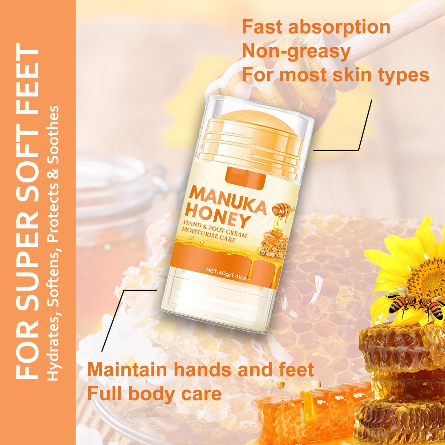 ISBEAUSOLS Honey Foot Cream - Cracked Heel Repair Cream With Coconut Oil, Shea Butter, Beeswax-Foot Cream For Cracked Heels And Dry Skin- Softens & Moisturises Rough, Hard, Cracked, Callused Feet 2PCS