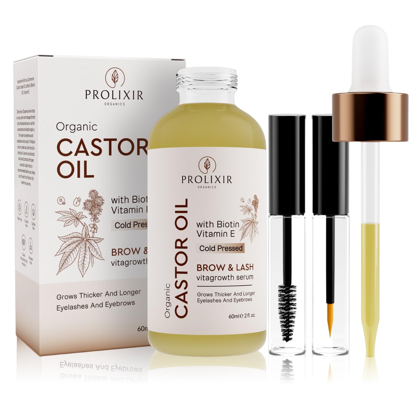 Organic Castor Oil with Biotin & Vitamin E Serum for Eyebrows, Eyelashes, Hair, Nails & Skin - Revitalises Hair & Scalp, Thicker Brows and Lashes, Stronger Nails, Softer Skin.