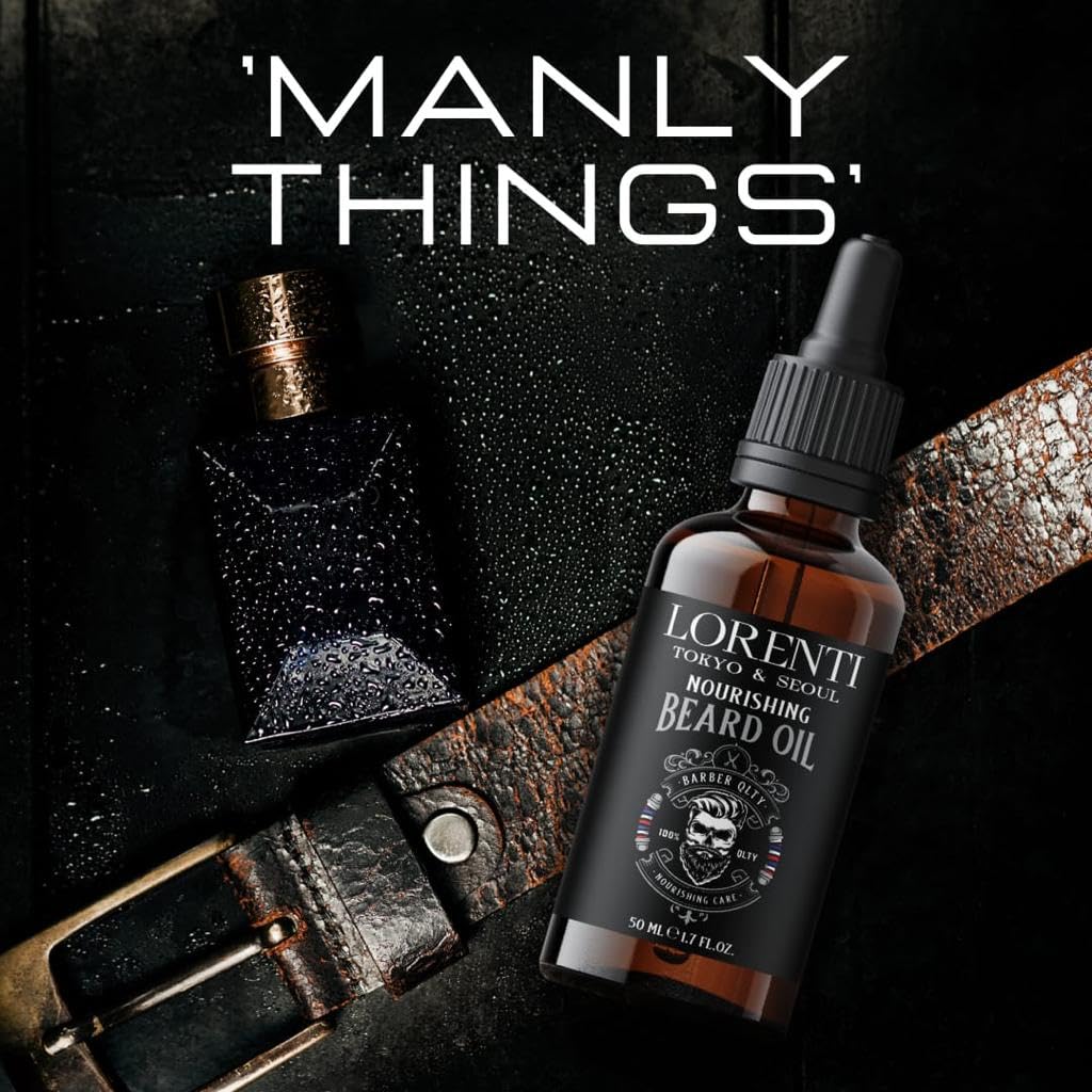 Lorenti Premium Beard Oil 100% Natural Beard Conditioner & Organic Moroccan Argan | Vitamin E Beard Oils Helps Volume, Moisturize & Nourish Beard Growth 1.69 Fl Oz (50ml)