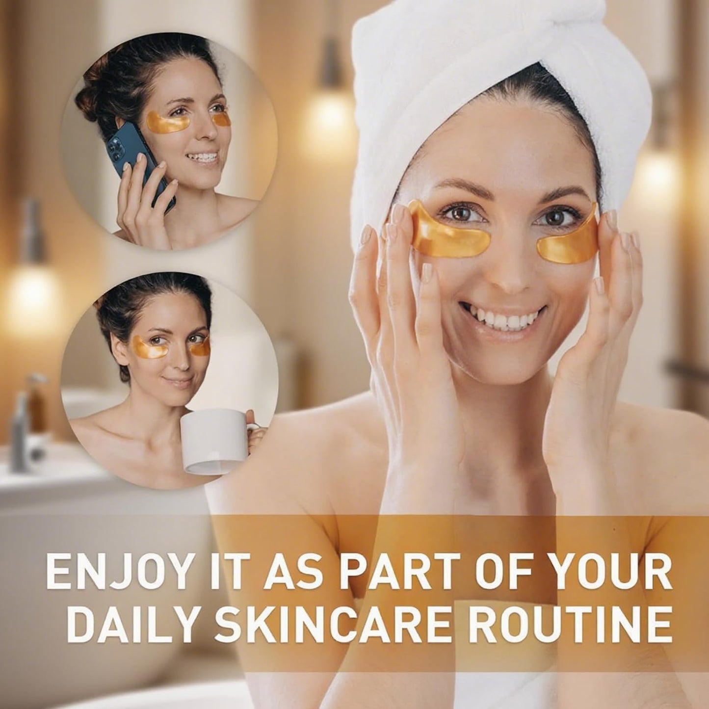 24K Gold Eye Mask, Collagen Eye Patches, Under Eye Gel Patches, Eye Masks for Puffy Eyes Dark Circles Bags Wrinkles Remover for Adults Women Men, Hydrating, Golden Pads 60PCS