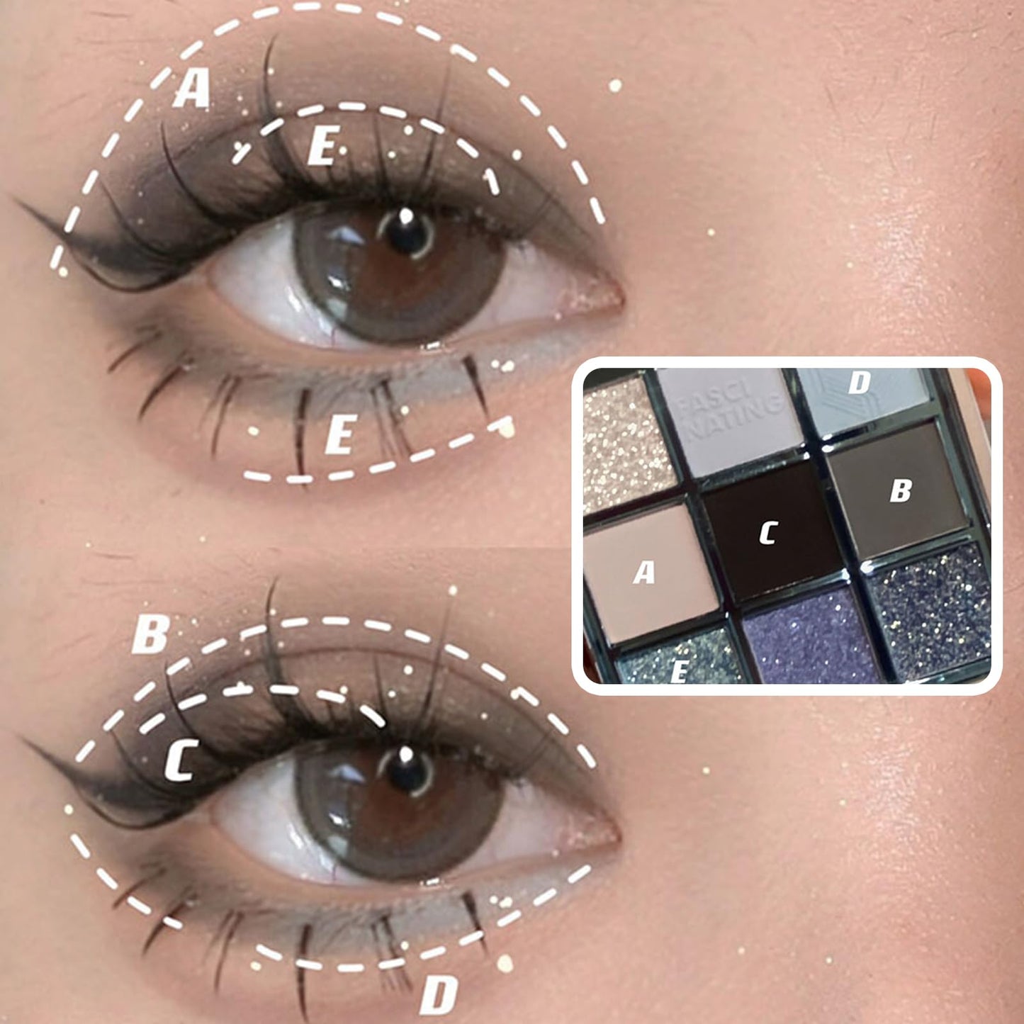 MADGININE Blue Eyeshadow Palette,Blue Eye Shadow For Women,Blue Makeup Blue Glitter Eyeshadow Light Blue Eyeshadow Blue Eyeshadow Palette Suitable For Parties, Nights Out 3 Eye Shadow Brushes Free