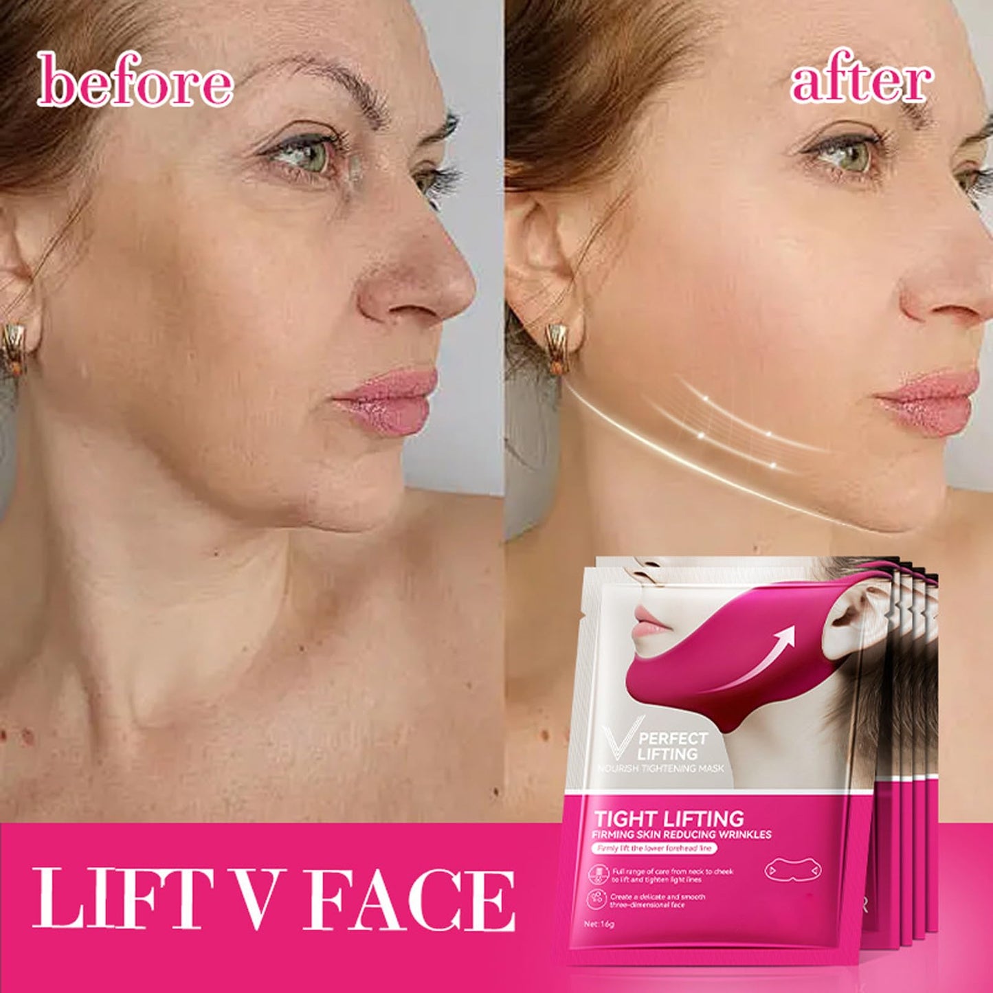 AurolaGlow Double Chin Lifting Mask - V Edge Patches Face Lift - V-Line Collagen Face Mask - 3 Pcs for Firming & Tightening Skin, Lifting Double Chin & Defining Jawline