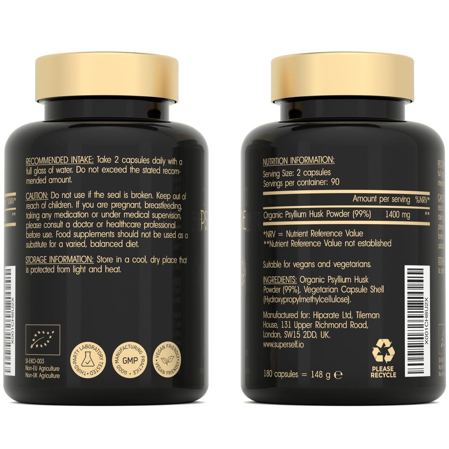 Organic Psyllium Husks Capsules 1400mg - Fibre Supplement for Men & Women - Pure Psyllium Husk Powder - 180 Tablets - High in Soluble Fiber - Certified Organic - Natural Prebiotic from Ispaghula Husk