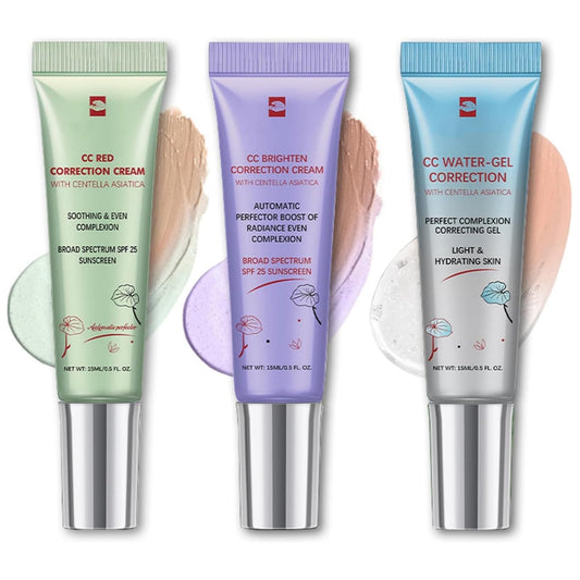 Yoowan 3Pcs Cc Red Correct Cream,Cc Cream Foundation,C-c Cre-am Tinted Moisturiser,C-c Cre-Am Colour Correcting,Spf 25,Colour Changing Foundation,Cover Up Blemish(Purple+Green+Transparent)
