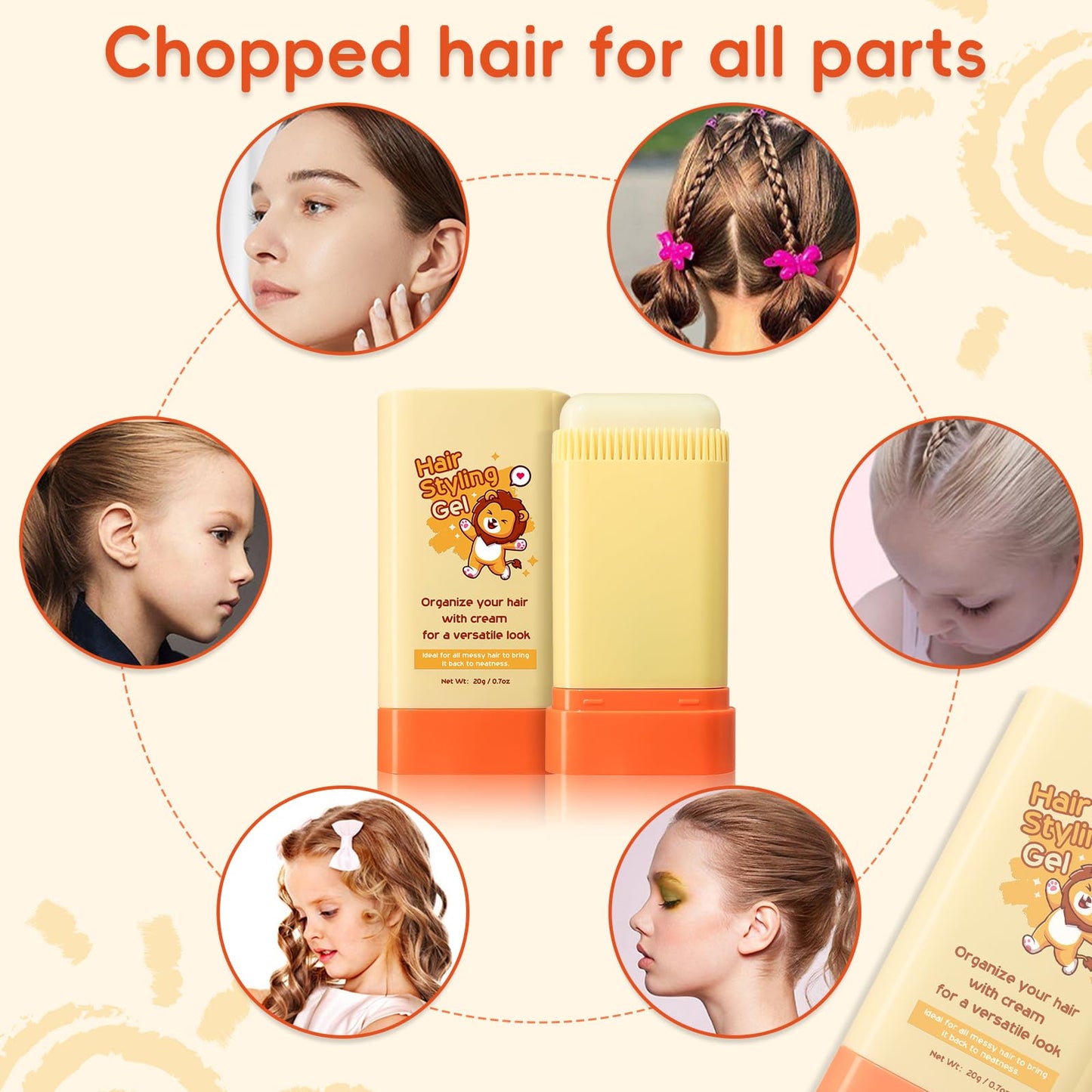Generic Kids Hair Wax Stick, 2-in-1 Design with Built-In Comb, Moisturizing Non-Greasy Hair Styling, Easy to Use, Portable and Compact for Kids