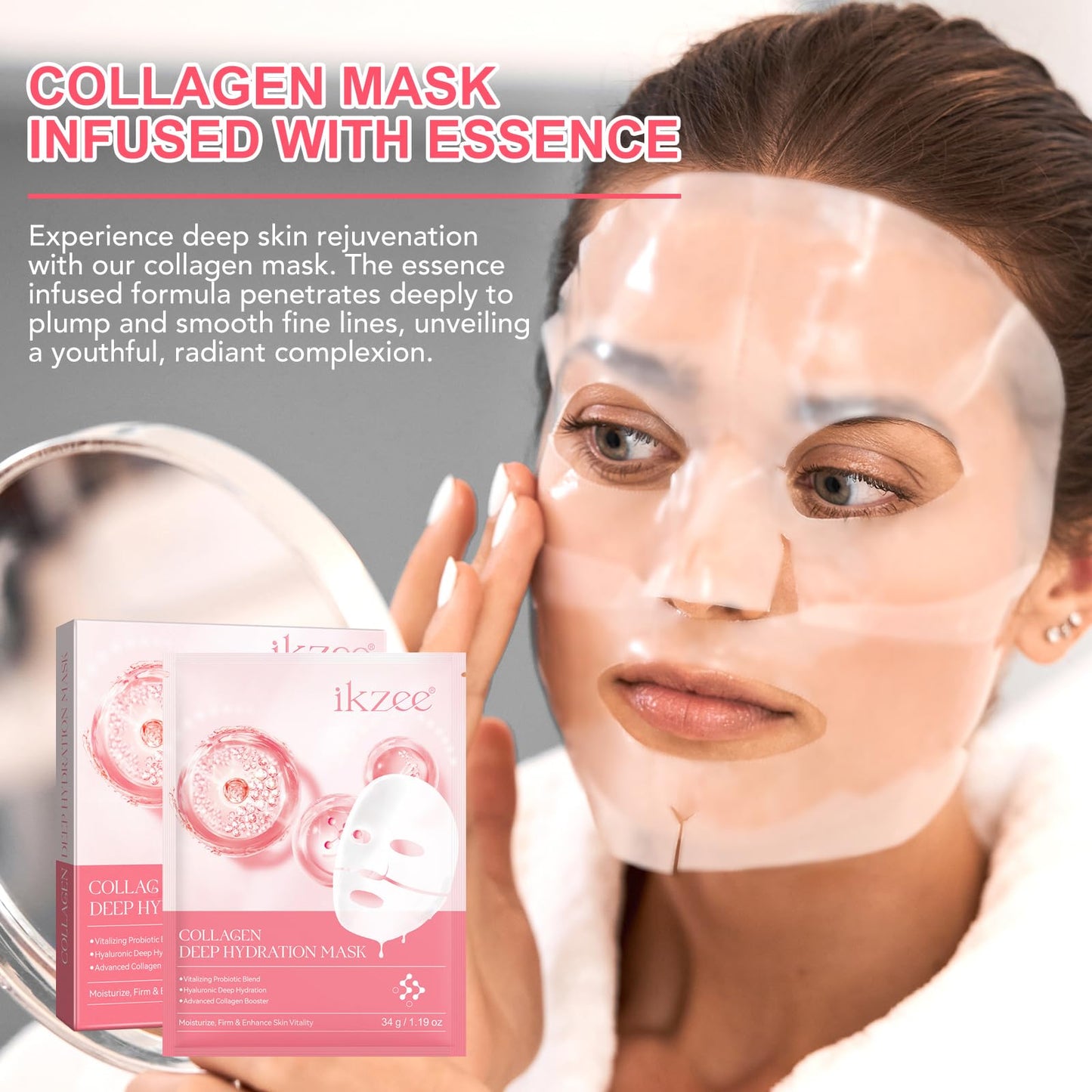 ISBEAUSOLS Deep Collagen Face Mask - 4PCS Hydrating Collagen Mask - Face Masks Beauty - Anti Wrinkle Face Mask - Anti Aging Face Mask - Bio Glow Collagen Face Mask for Lifting, Firming, Bri_ghtening
