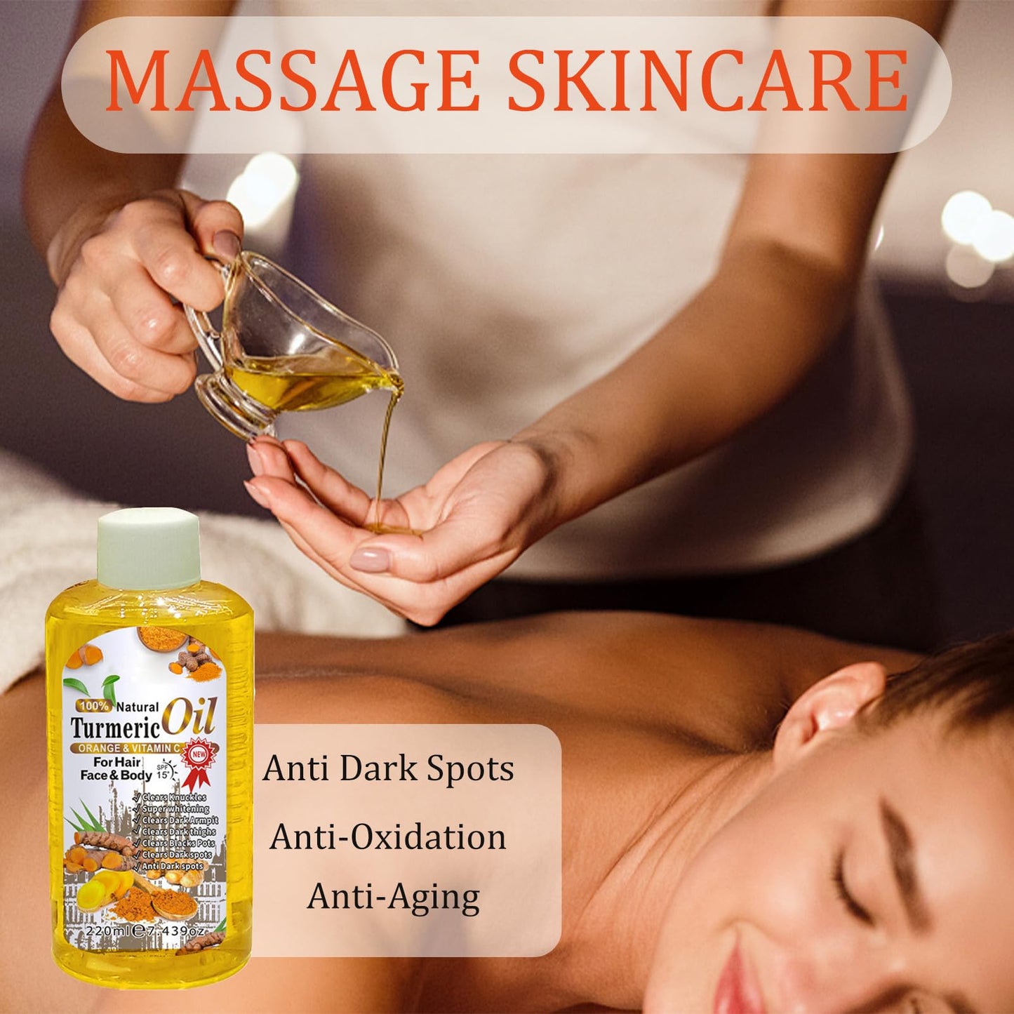 Turmeric Oil for Skin Massage Oil - Hydrating Moisturizing Body Oil - Face Oil for Dry Skin Uneven Skin Tone - Turmeric Massage Oil for Face and Skin Care - Anti Dark Spots Anti-Oxidation Anti-Aging