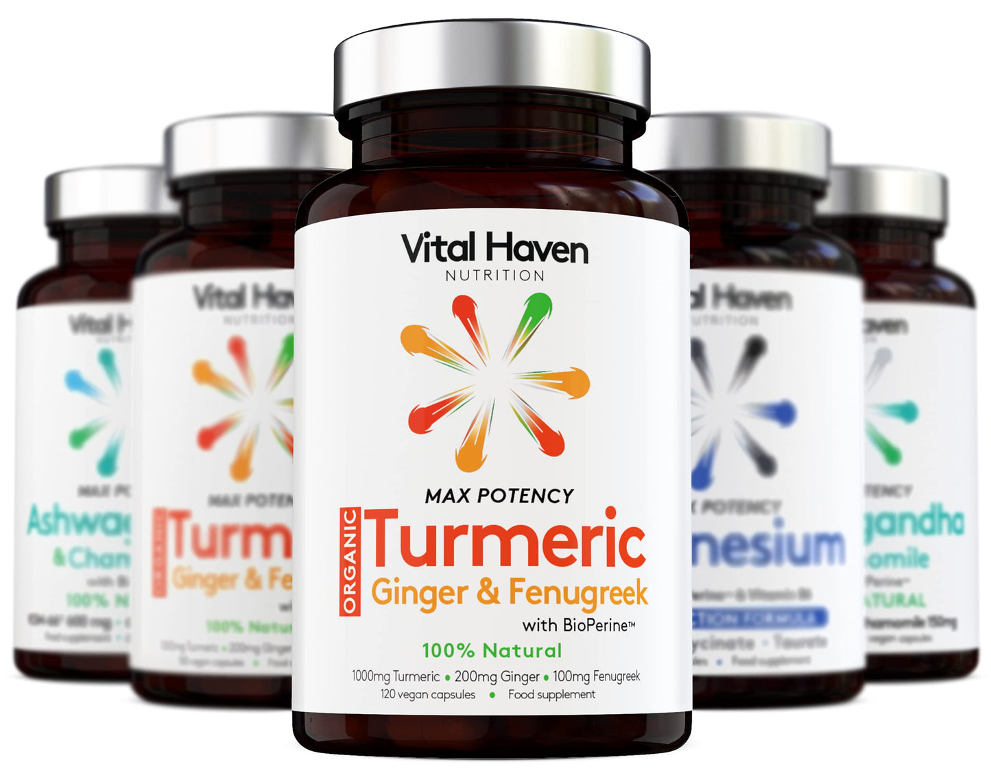 100% Natural - Triple Action: Turmeric, Ginger & Fenugreek - with Bioperine for Better Absorption - 120 Vegan Capsules - High Strength - Premium Ingredients - Made in The UK