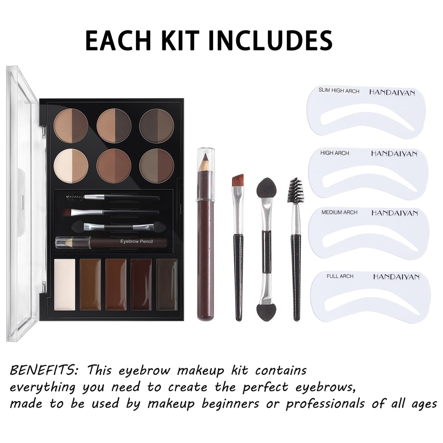 SONGQEE All-in-One Eyebrow Kit - Brown Eyebrow Powder Sculpting Kit, Shape, Define & Groom Eyebrow Makeup Palette Kit, Include Eyebrow Pomade, Brow Powder, Eyebrow Pencil, Eyebrow Brush, Eyebrow Stencils