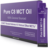 Pure C8 MCT Oil Packets | Boosts Ketones 4X Versus Other MCTs | Highest 99%+ Purity | 100% Coconut Sourced | Supports Keto & Fasting | Lab Tested Purity | Box of 15 X 15 ml Servings | Ketosource®