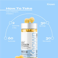 Known - High-Strength 1000mg Vitamin C Gummies - 30 x One-A-Day - Natural Orange Flavour - Immune Support, Antioxidant Protection and Skin Health - Vegan/Halal - Natural Flavour
