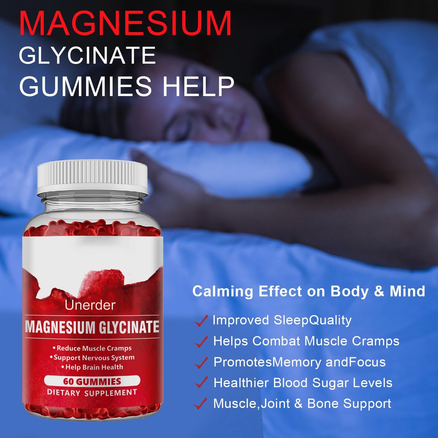 Magnesium Glycinate Gummies - 400mg High Absorption Formula for Sleep, Stress Relief & Muscle Health - Apple Flavor, 30 Days Supply for Adults,Non-GMO