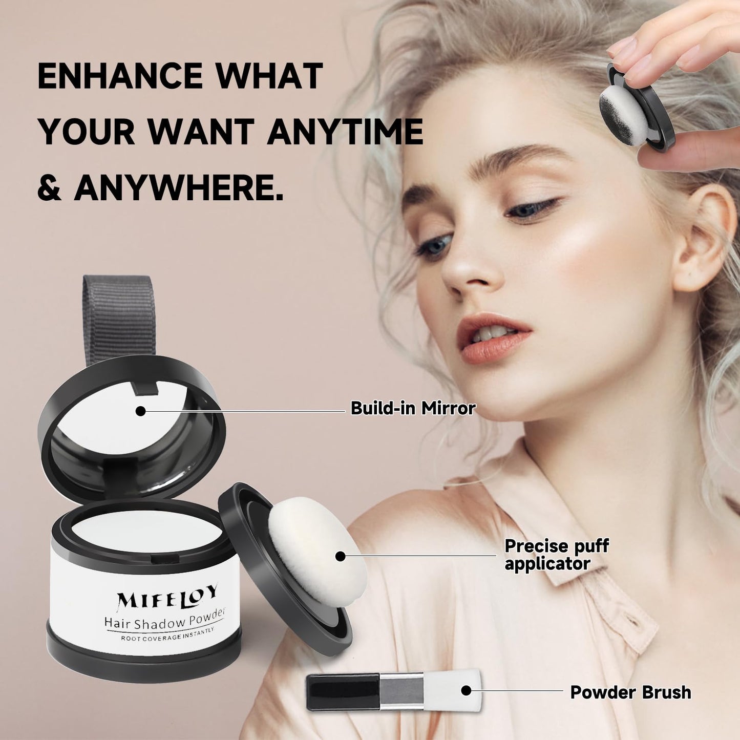 Mifeloy MIFELOY 2 Set Root Cover Up Powder, White, Touch Up Hair Color for Grey, Instantly Coverage Dye for Thinning Grays Hairline, Roots Concealer for Beard Line Eyebrow, Shadow Conceals Hair Loss