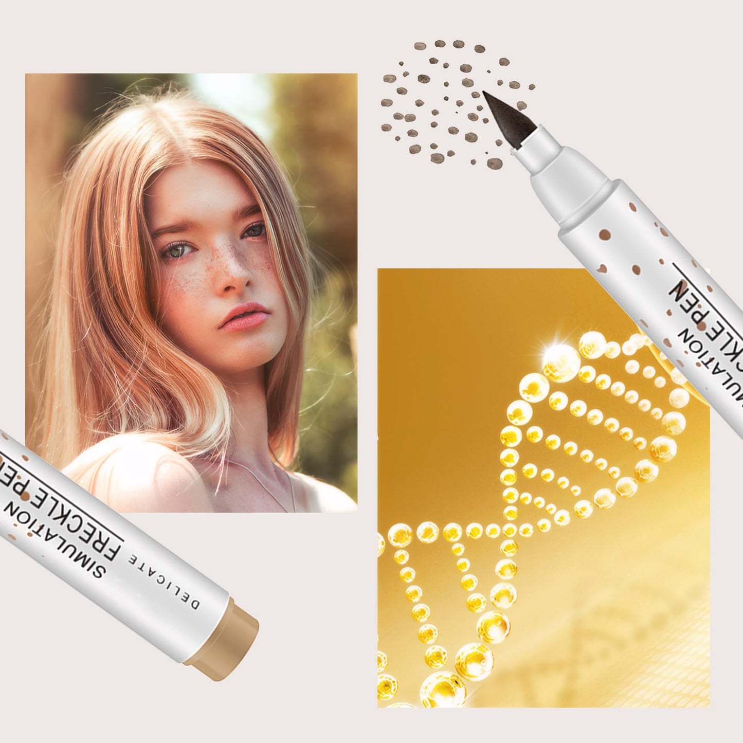 GMHLLES 4PCS Freckle Pen, Natural Lifelike Freckle Makeup Pen, Fake Freckles Waterproof and Long-Lasting for All Skin Types(Light&Dark Brown)